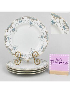 Vintage Seville IMPERIAL W Dalton Blue Rose Gray Scroll Dinner Plate Set 4 Japan